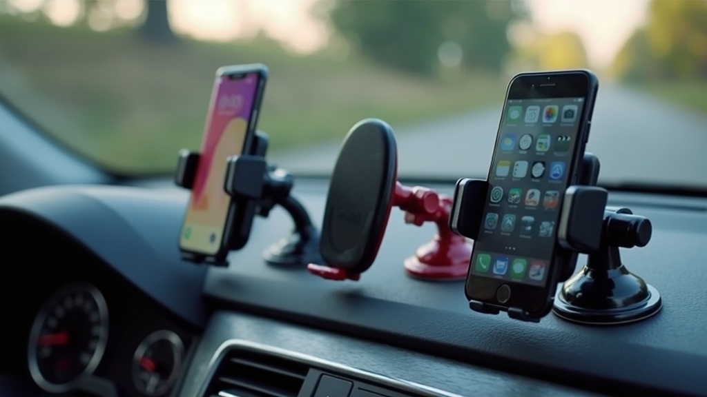 Phone mount on car dashboard holding a smartphone